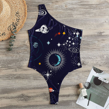 Universe Galaxy Outer Space Print One Shoulder Bodysuit