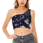 Universe Galaxy Outer Space Print One Shoulder Crop Top