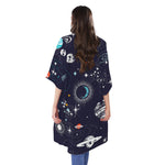 Universe Galaxy Outer Space Print Open Front Beach Cover Up