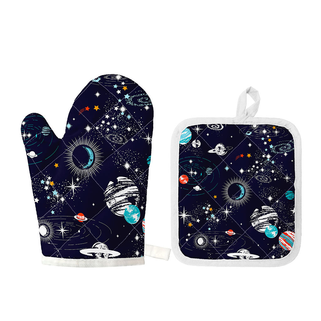 Universe Galaxy Outer Space Print Oven Mitt And Pot Holder Set