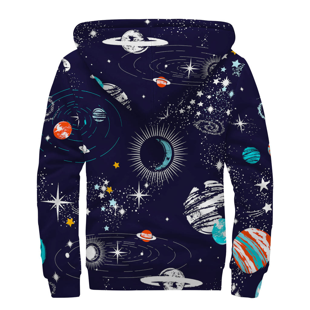 Universe Galaxy Outer Space Print Sherpa Lined Zip Up Hoodie