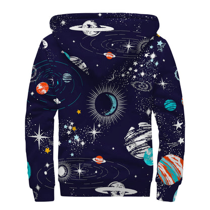 Universe Galaxy Outer Space Print Sherpa Lined Zip Up Hoodie