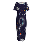 Universe Galaxy Outer Space Print Short Sleeve Long Nightdress
