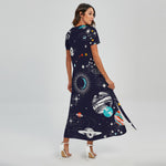 Universe Galaxy Outer Space Print Short Sleeve Maxi Dress