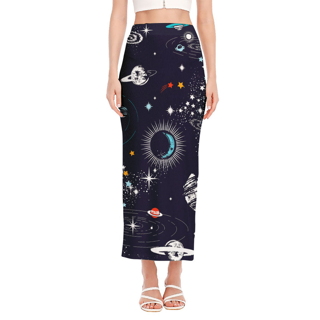 Universe Galaxy Outer Space Print Side Slit Maxi Skirt