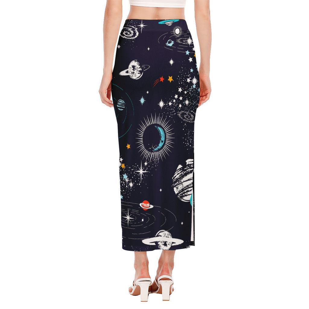 Universe Galaxy Outer Space Print Side Slit Maxi Skirt