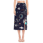 Universe Galaxy Outer Space Print Side Slit Midi Skirt