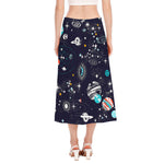 Universe Galaxy Outer Space Print Side Slit Midi Skirt