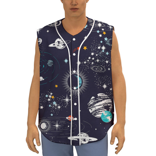 Universe Galaxy Outer Space Print Sleeveless Baseball Jersey