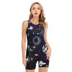 Universe Galaxy Outer Space Print Sleeveless One Piece Swimsuit