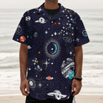 Universe Galaxy Outer Space Print Textured Short Sleeve Shirt