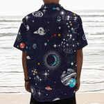 Universe Galaxy Outer Space Print Textured Short Sleeve Shirt