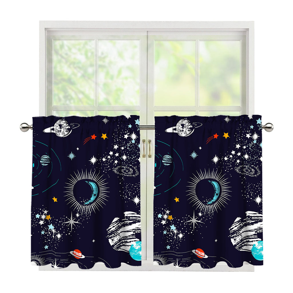 Universe Galaxy Outer Space Print Tier Curtains