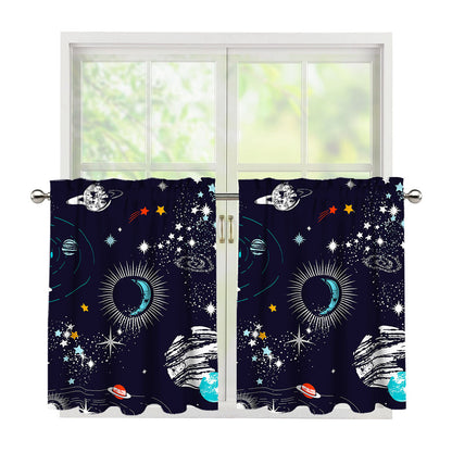 Universe Galaxy Outer Space Print Tier Curtains