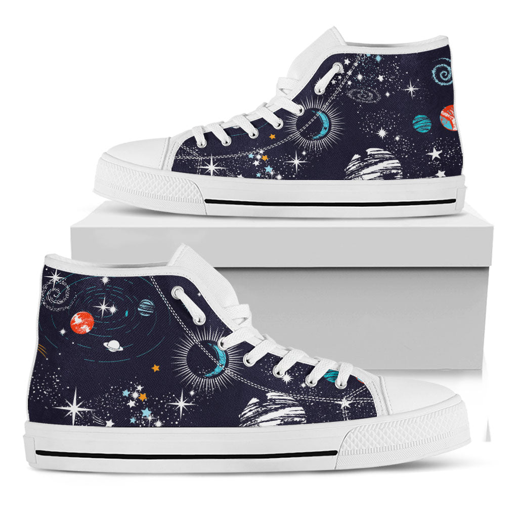 Universe Galaxy Outer Space Print White High Top Sneakers