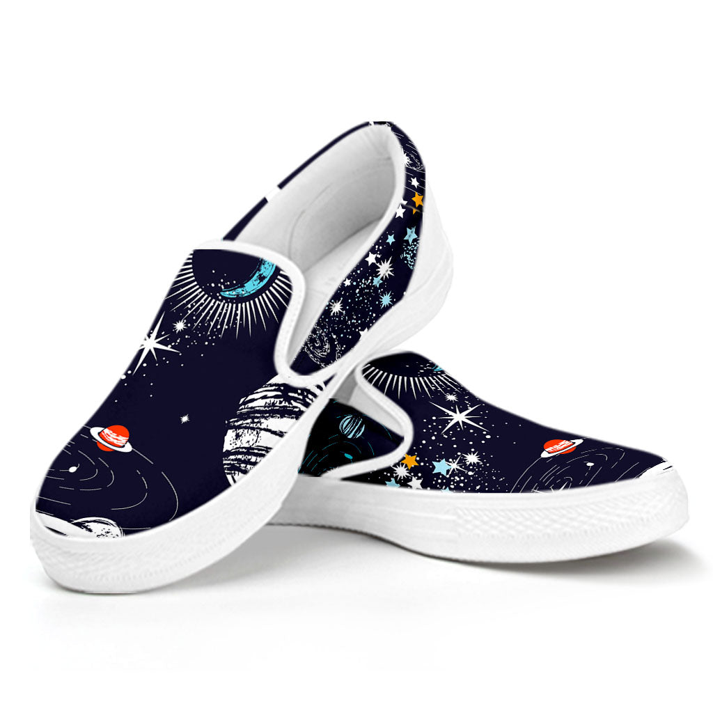 Universe Galaxy Outer Space Print White Slip On Sneakers