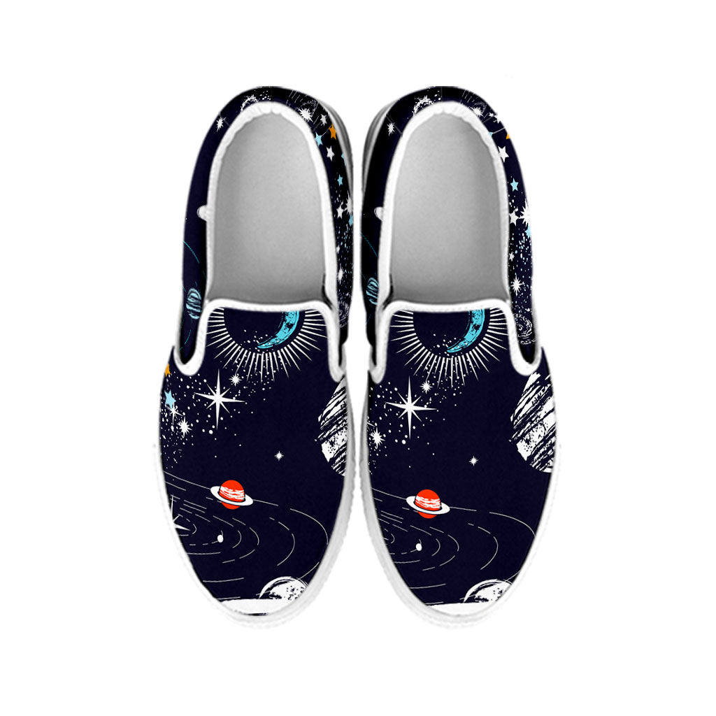 Universe Galaxy Outer Space Print White Slip On Sneakers