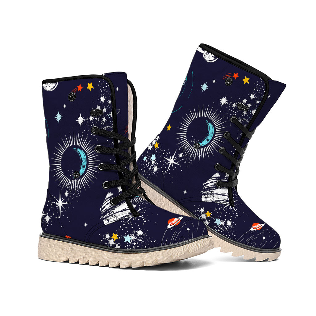 Universe Galaxy Outer Space Print Winter Boots