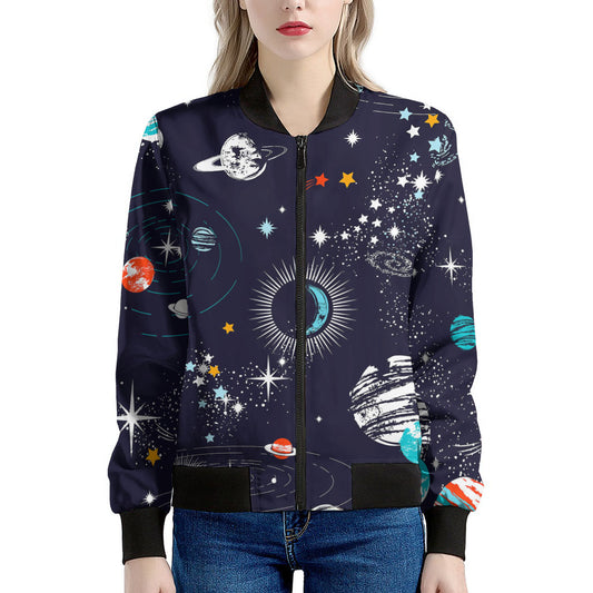 Universe Galaxy Outer Space Print Women's Bomber Jacket