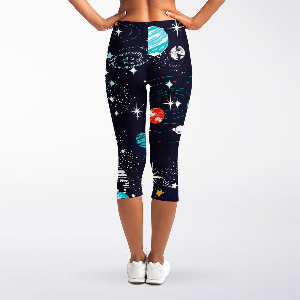 Universe Galaxy Outer Space Print Women's Capri Leggings
