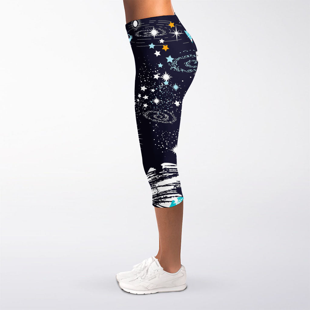 Universe Galaxy Outer Space Print Women's Capri Leggings