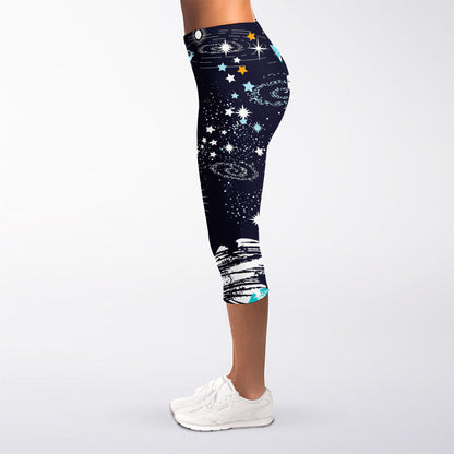 Universe Galaxy Outer Space Print Women's Capri Leggings