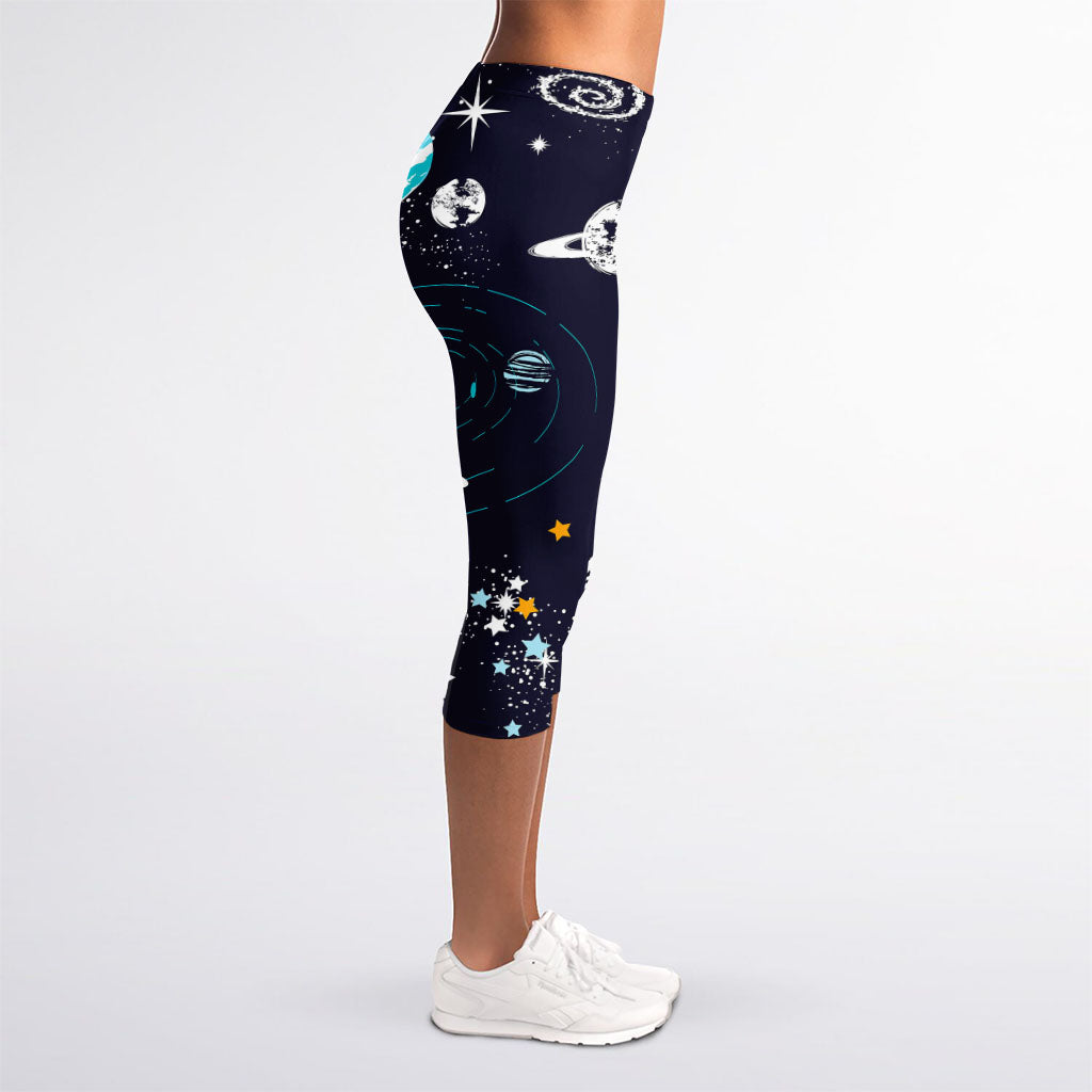 Universe Galaxy Outer Space Print Women's Capri Leggings
