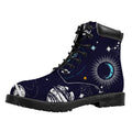 Universe Galaxy Outer Space Print Padded Collar Lace Up Boots