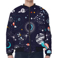 Universe Galaxy Outer Space Print Zip Sleeve Bomber Jacket