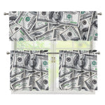 US Dollar Pattern Print 3 Piece Kitchen Curtains