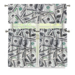 US Dollar Pattern Print 3 Piece Kitchen Curtains