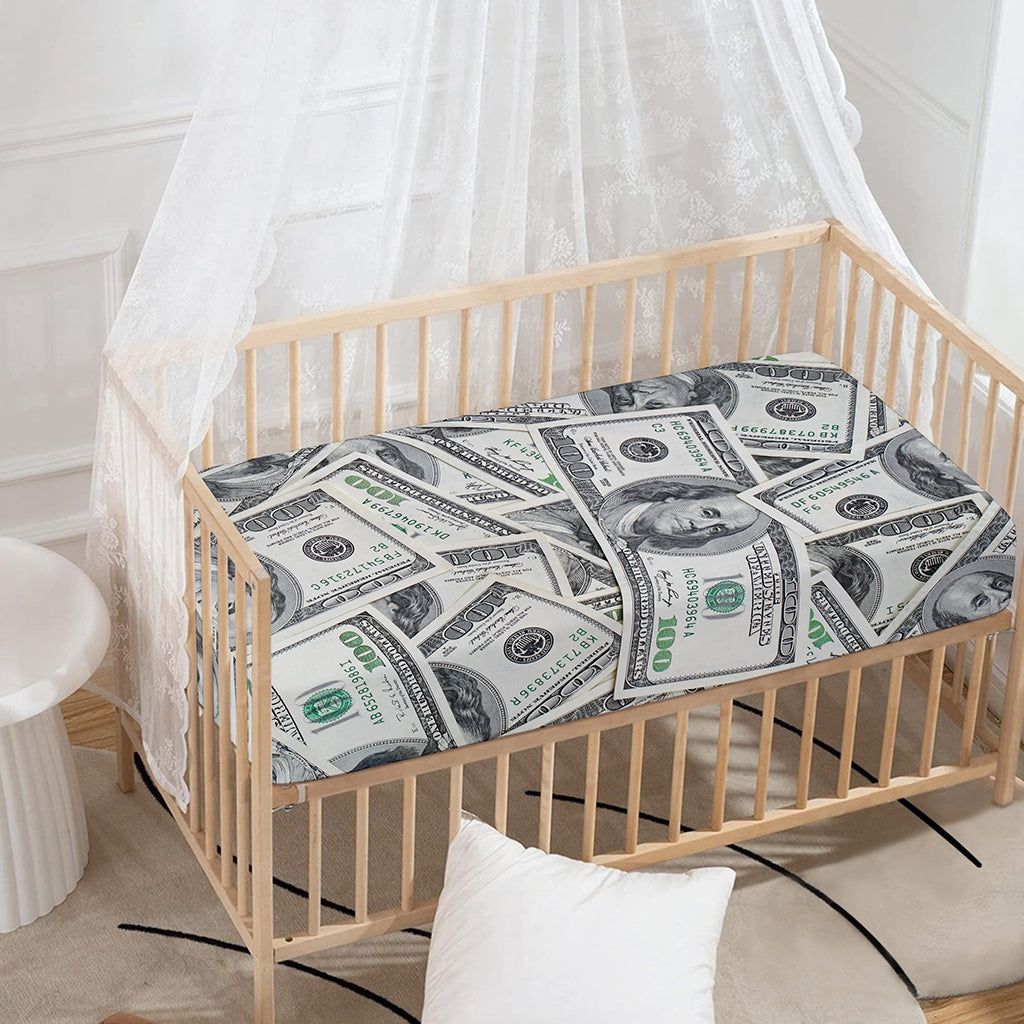 US Dollar Pattern Print Baby Crib Sheet