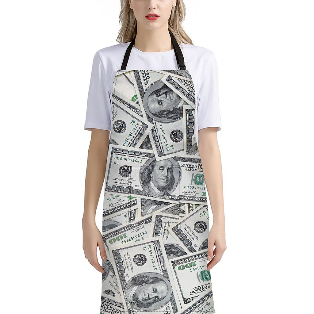US Dollar Pattern Print Bib Apron With Pocket