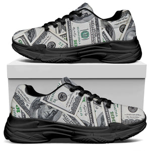 US Dollar Pattern Print Black Chunky Shoes