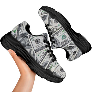 US Dollar Pattern Print Black Chunky Shoes