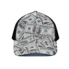 US Dollar Pattern Print Black Mesh Trucker Cap