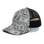 US Dollar Pattern Print Black Mesh Trucker Cap