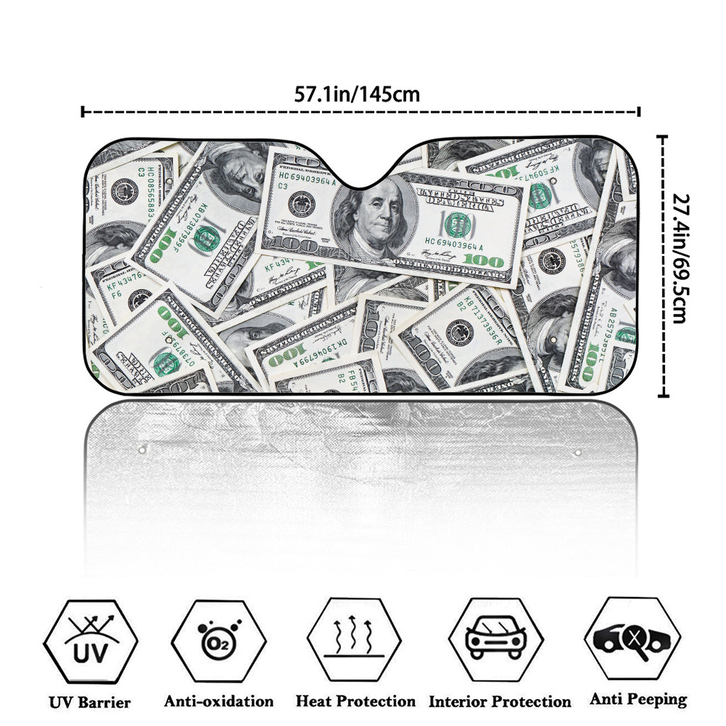 US Dollar Pattern Print Car Windshield Sun Shade