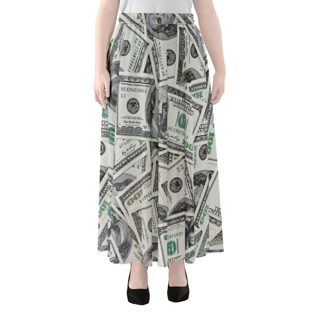 US Dollar Pattern Print Chiffon Maxi Skirt