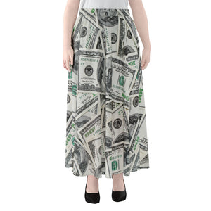 US Dollar Pattern Print Chiffon Maxi Skirt