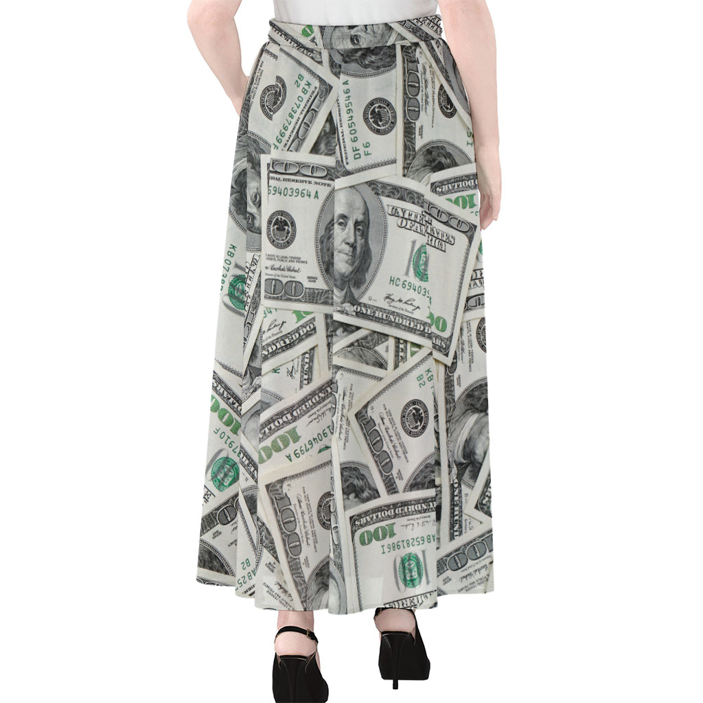 US Dollar Pattern Print Chiffon Maxi Skirt