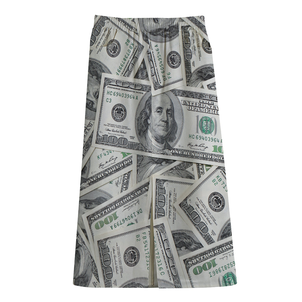 US Dollar Pattern Print Cotton Front Slit Maxi Skirt