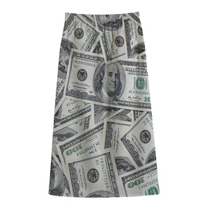 US Dollar Pattern Print Cotton Front Slit Maxi Skirt