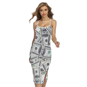 US Dollar Pattern Print Cross Back Cami Dress