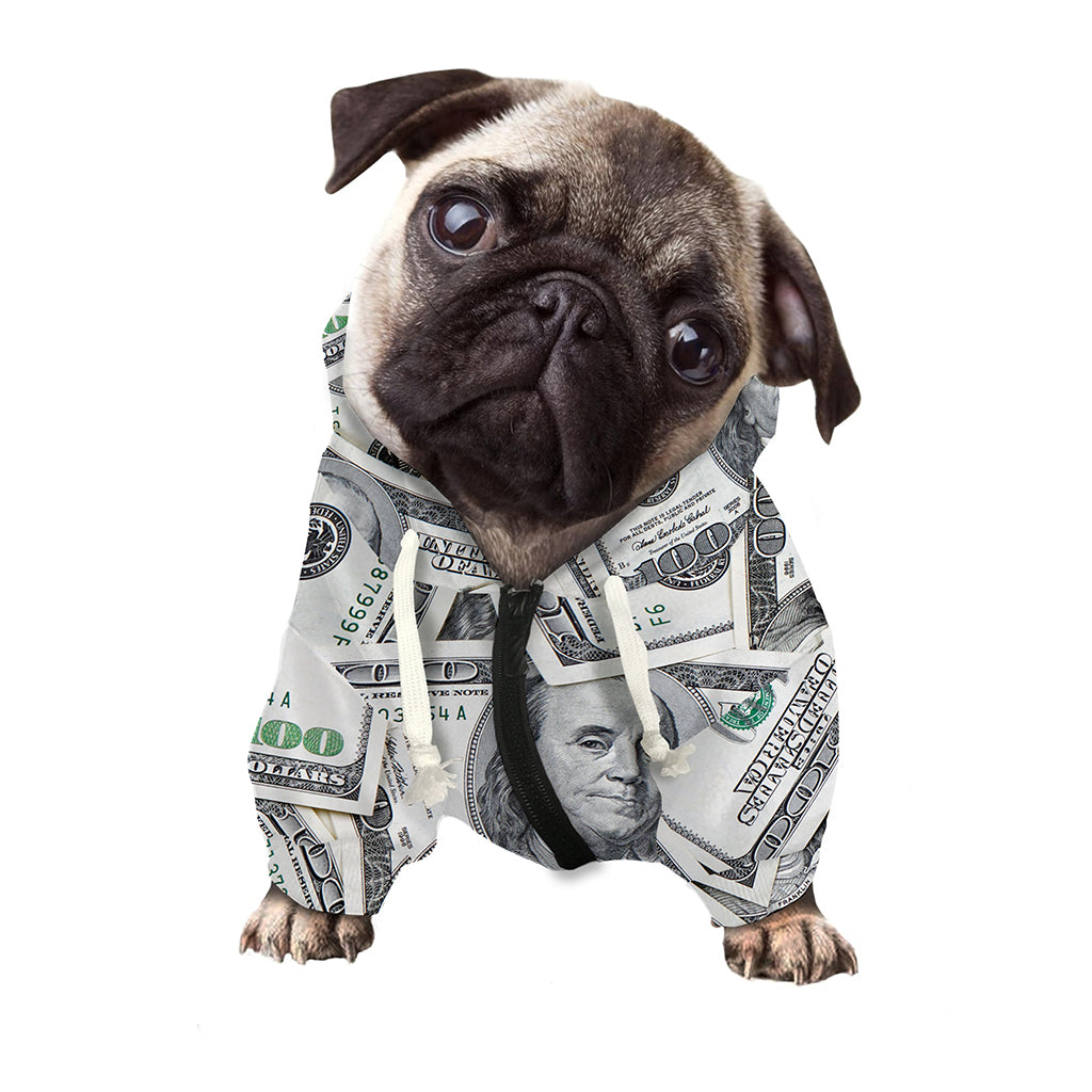 US Dollar Pattern Print Dog Zip Up Hoodie