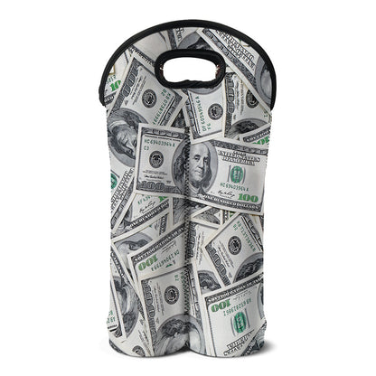 US Dollar Pattern Print Double Neoprene Wine Tote