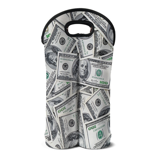 US Dollar Pattern Print Double Neoprene Wine Tote