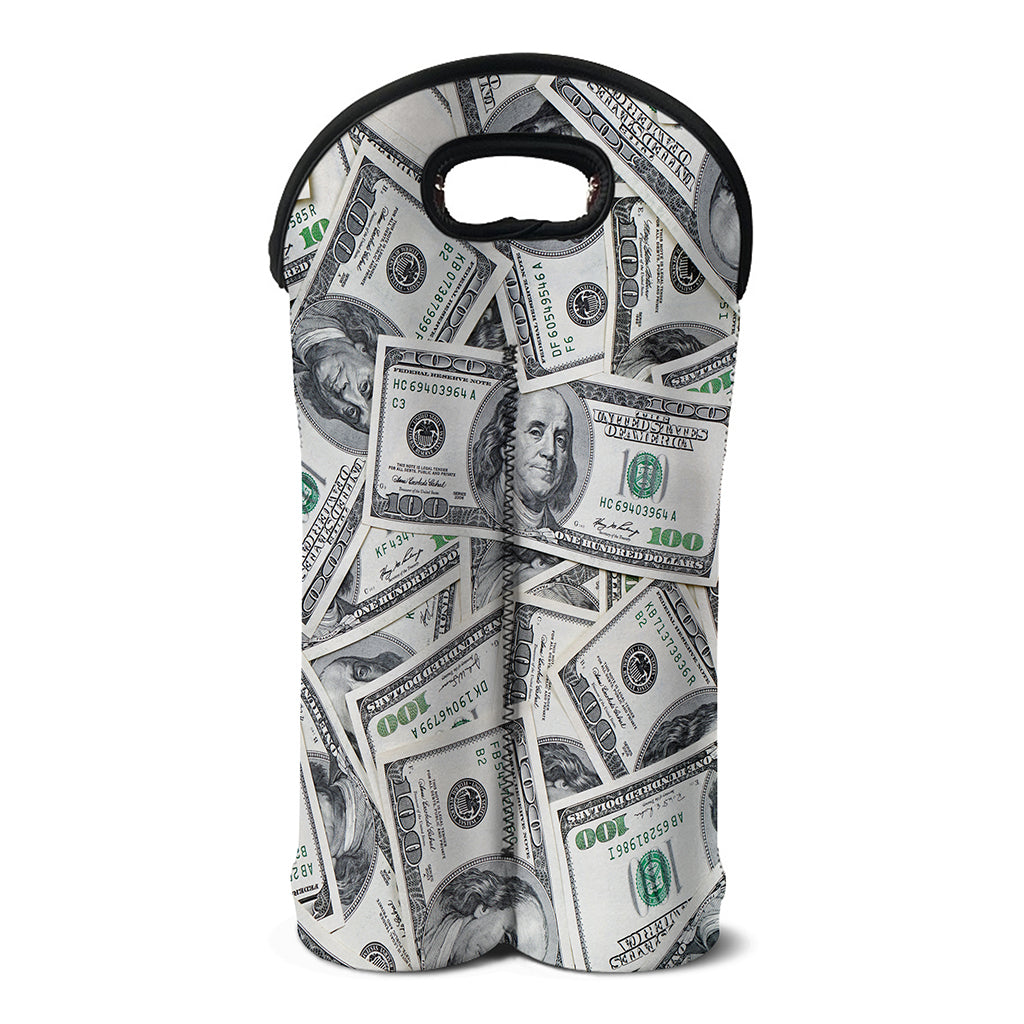 US Dollar Pattern Print Double Neoprene Wine Tote