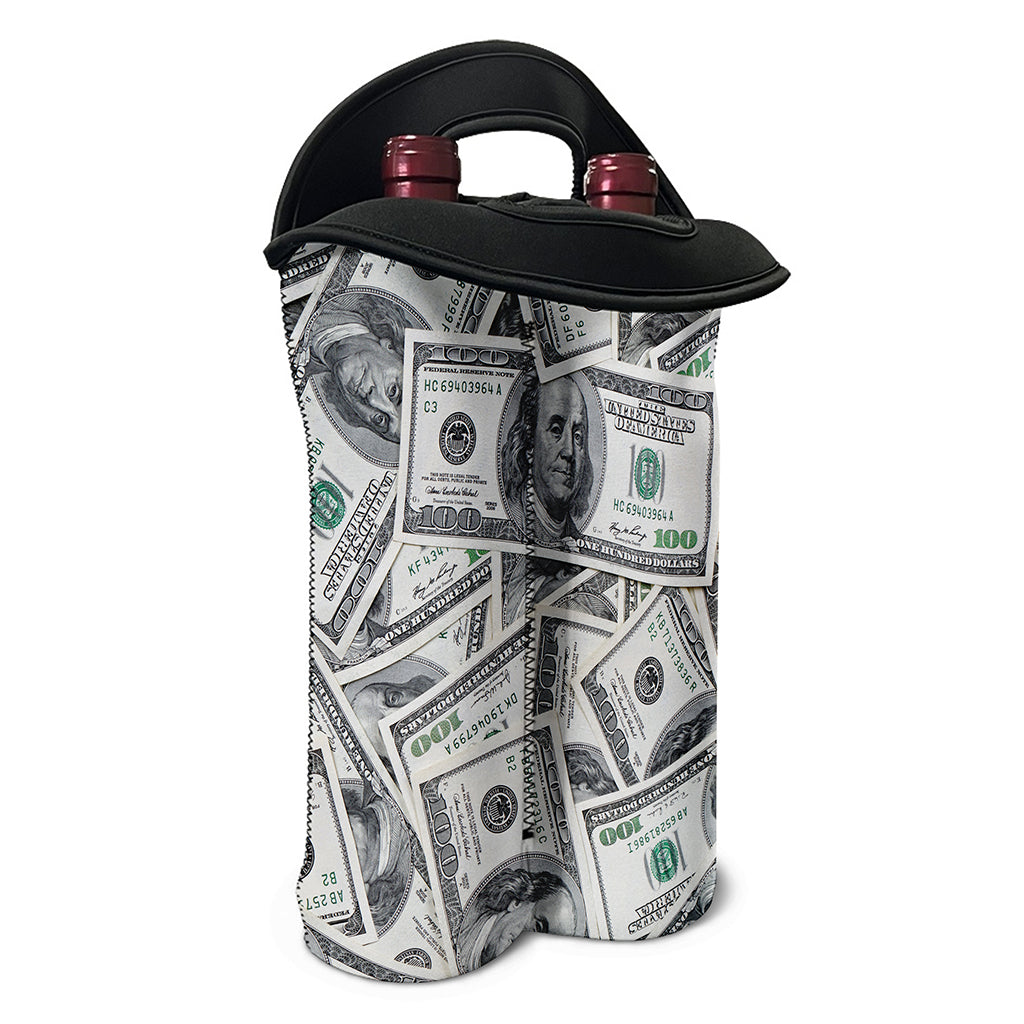 US Dollar Pattern Print Double Neoprene Wine Tote
