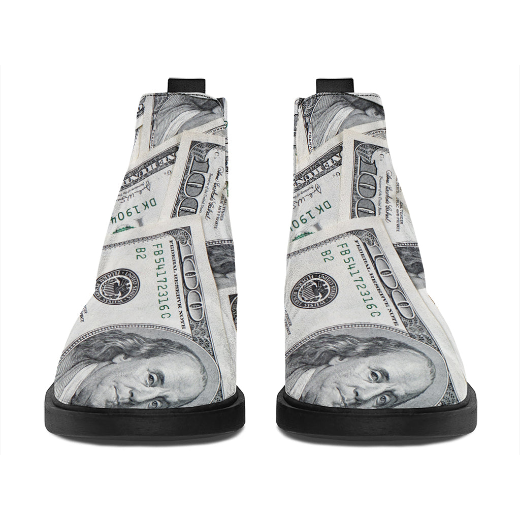 US Dollar Pattern Print Flat Ankle Boots